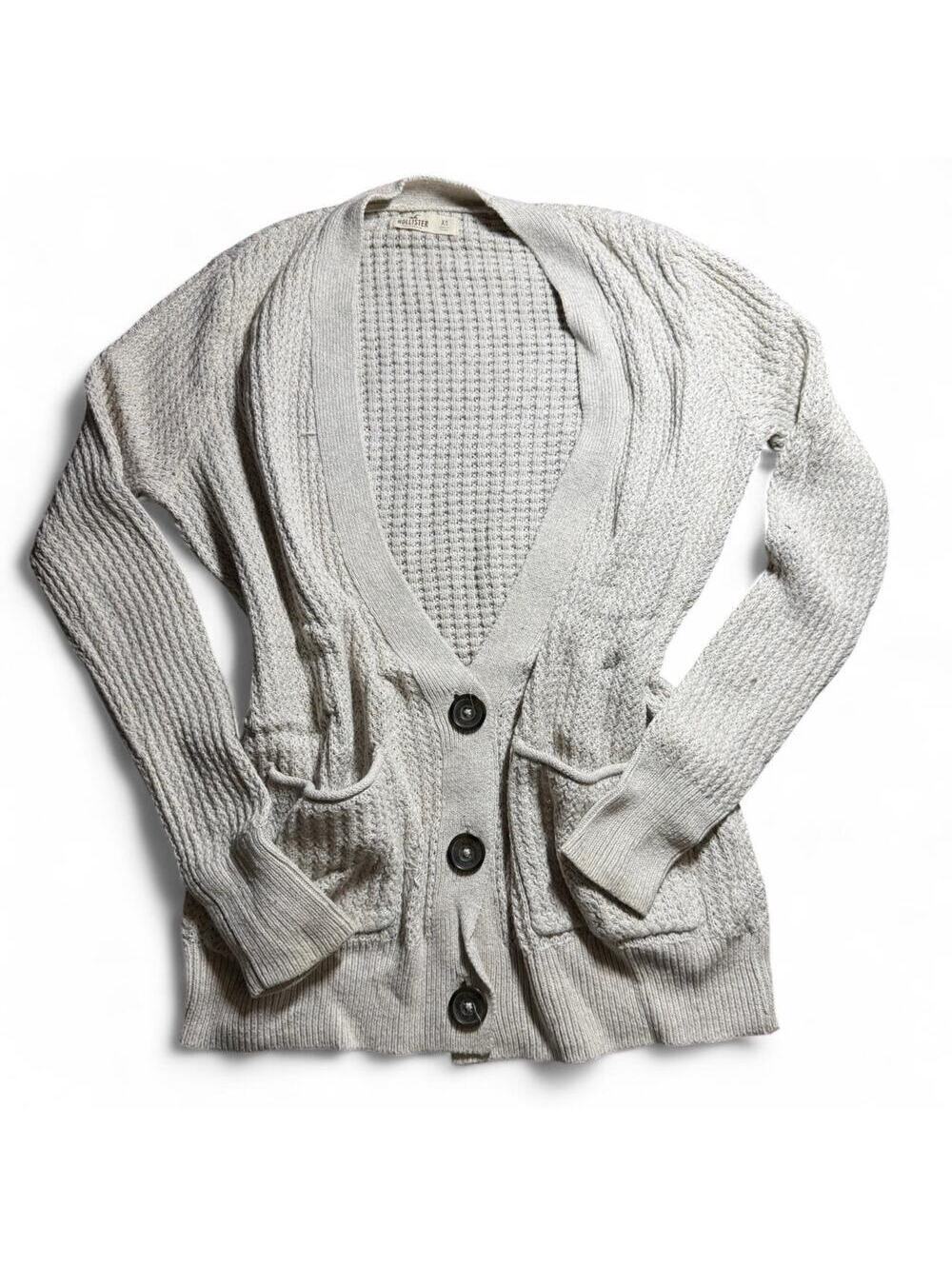 Hollister Y2K Grandma Cream Waffle Knit Cozy Fall Cardigan Size XS